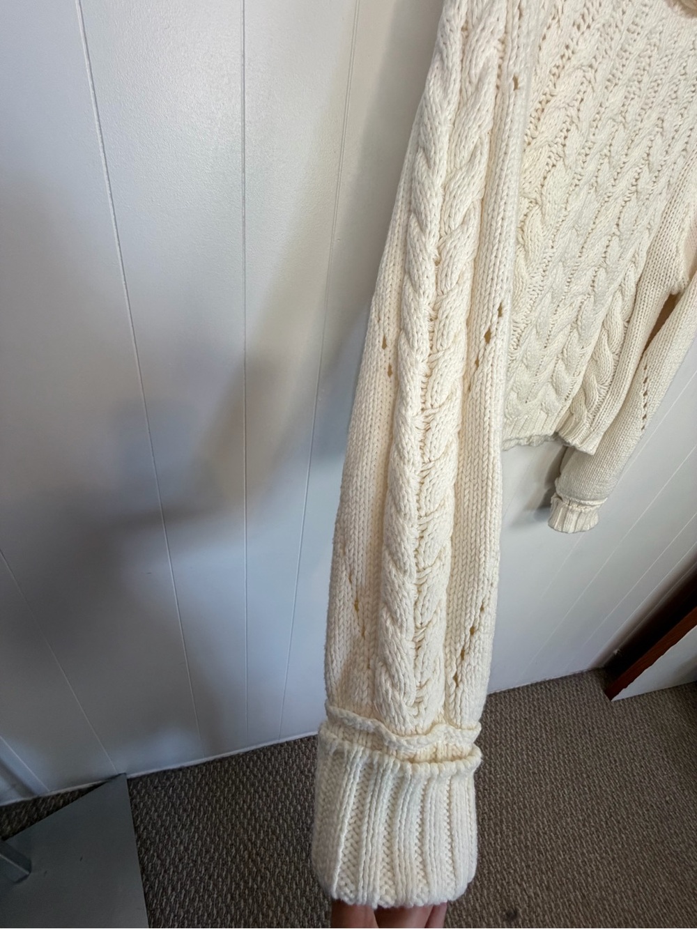 Free People Sandre Cream Cable Knit Long Sleeve Seeater Small Boho Cottagecore - Picture 7 of 9